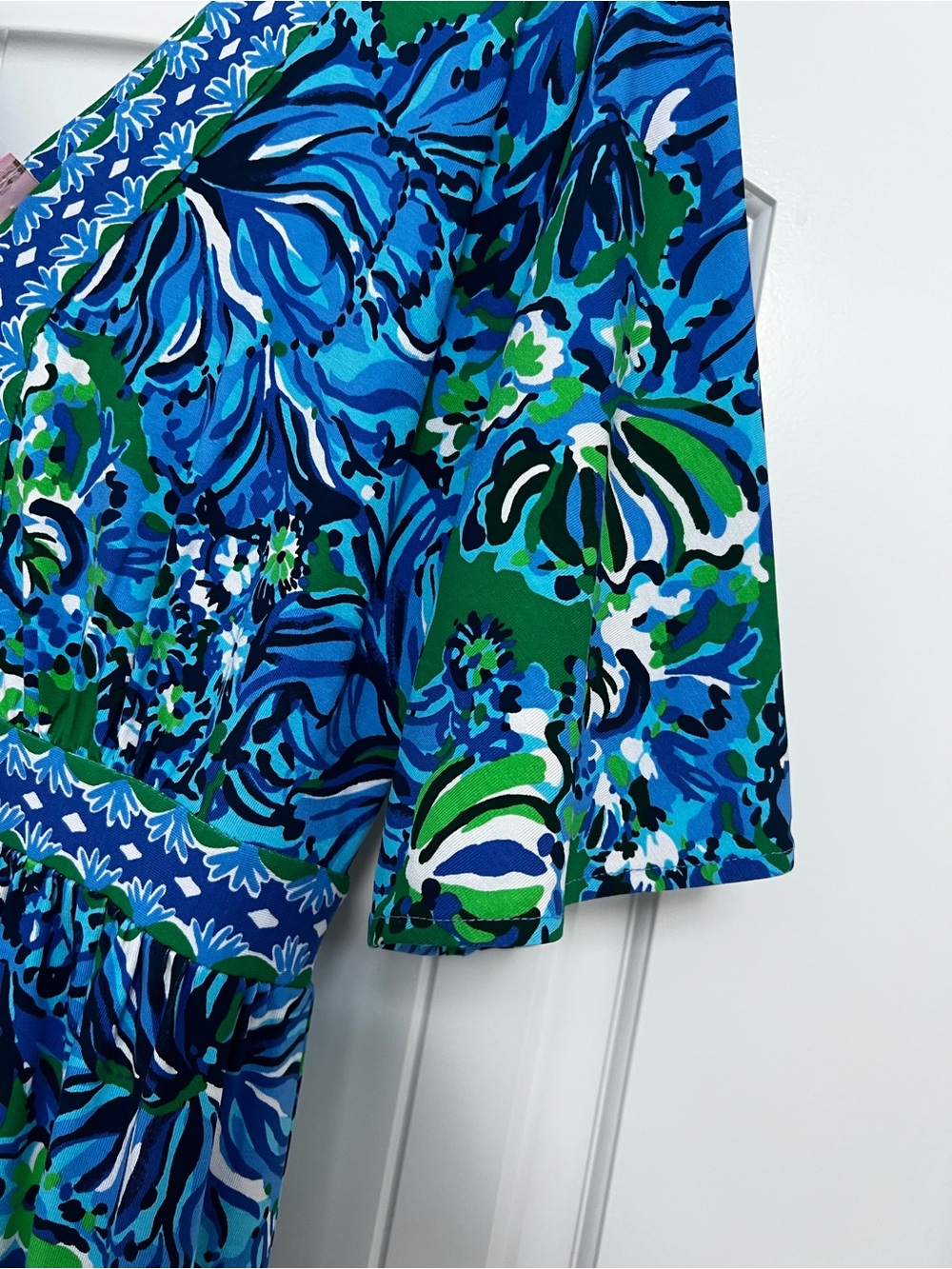 Lilly Pulitzer Women’s Blue Green Floral Maxi Dress Size 10 | V-Neck 3/4 Sleeve - Picture 4 of 10